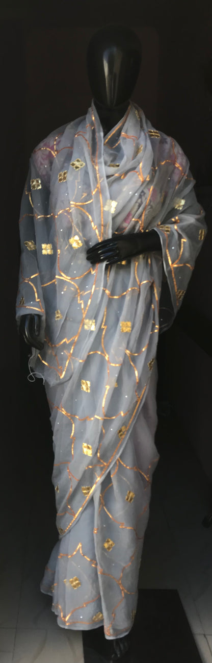 Grey laffa Cutting Sikhiya Jaal Miraya Chiffon Sarees