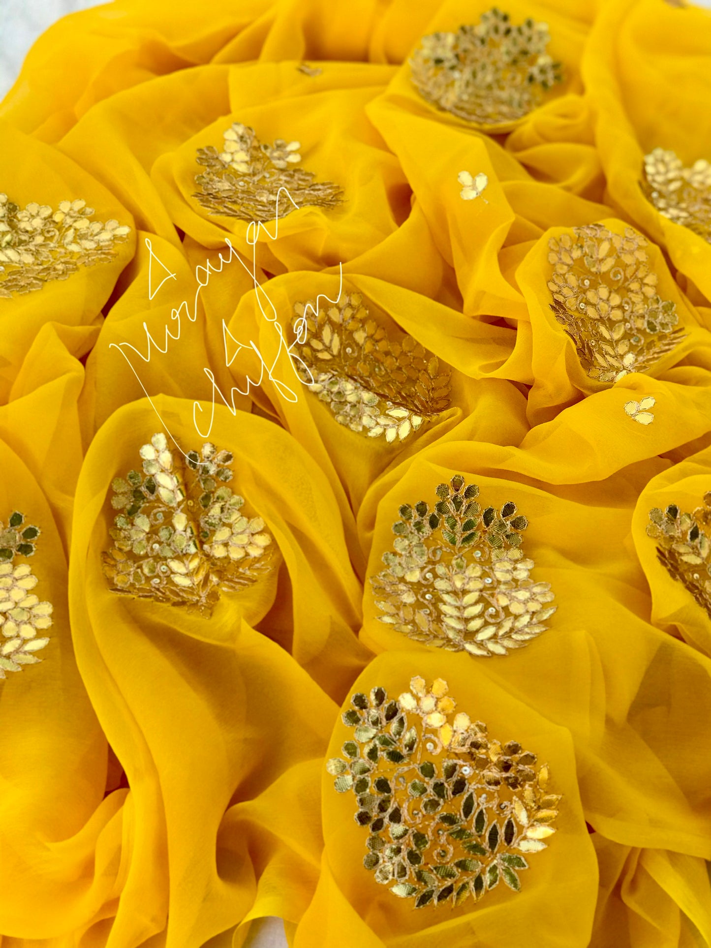 Yellow Gottapati Motifs Miraya Chiffon Sarees