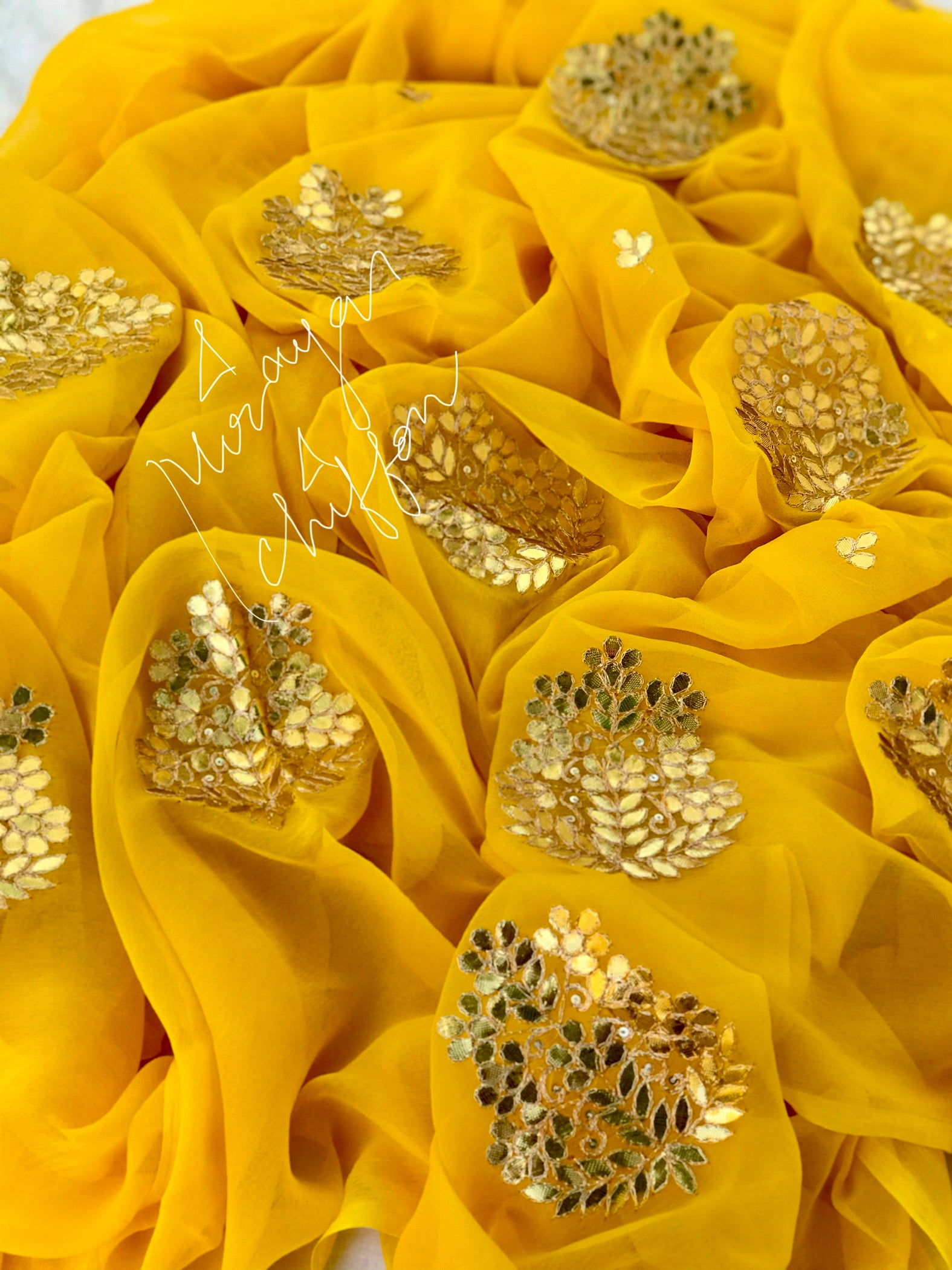 Yellow Gottapati Motifs Miraya Chiffon Sarees