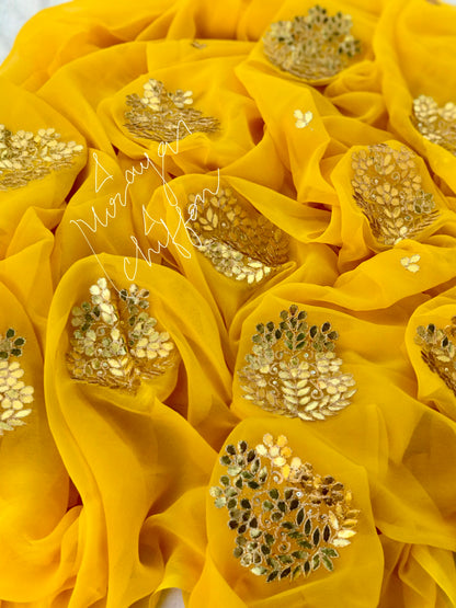 Yellow Gottapati Motifs Miraya Chiffon Sarees