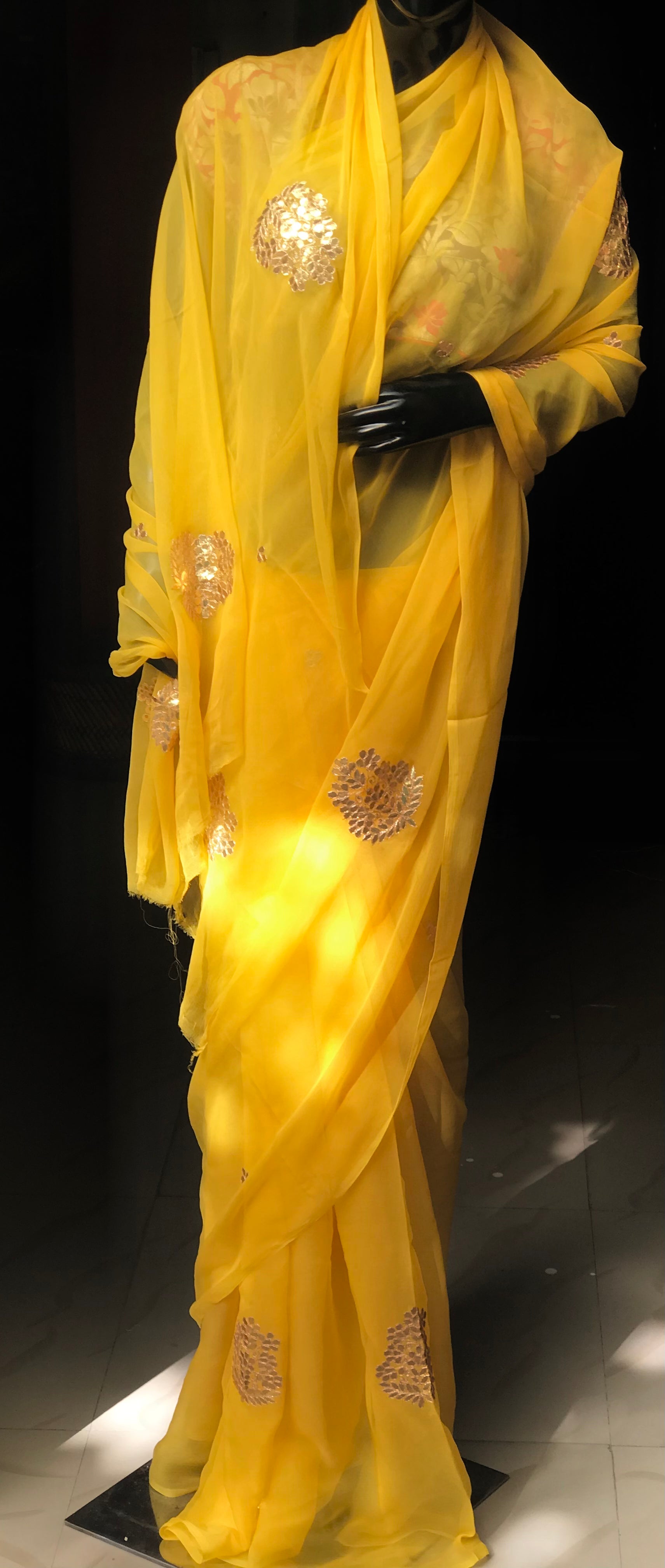 Yellow Gottapati Motifs Miraya Chiffon Sarees