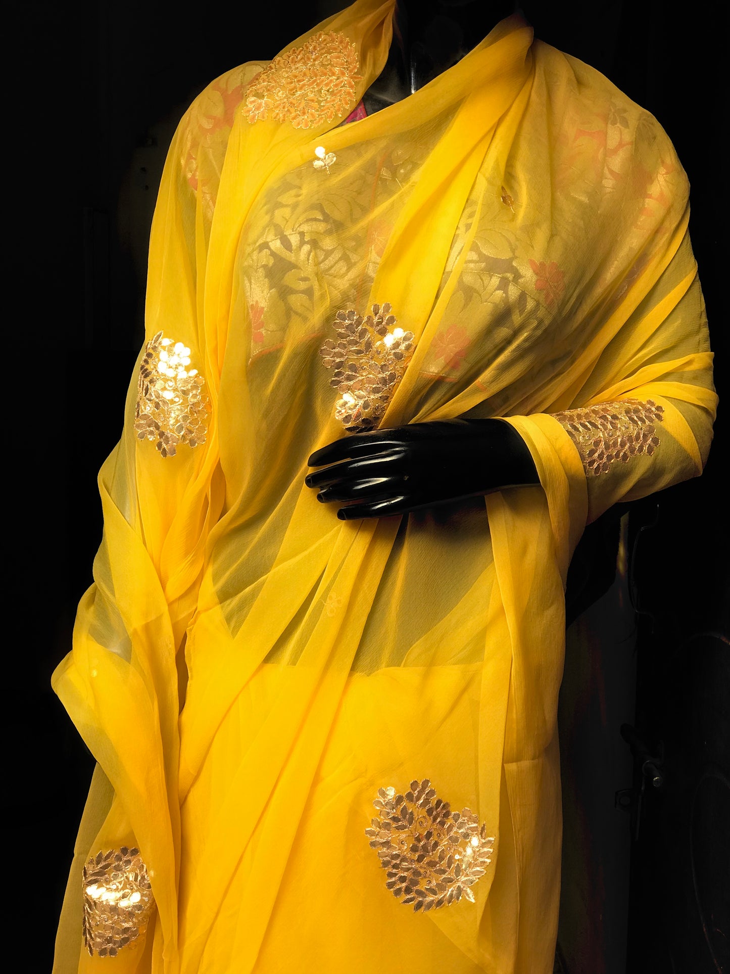 Yellow Gottapati Motifs Miraya Chiffon Sarees