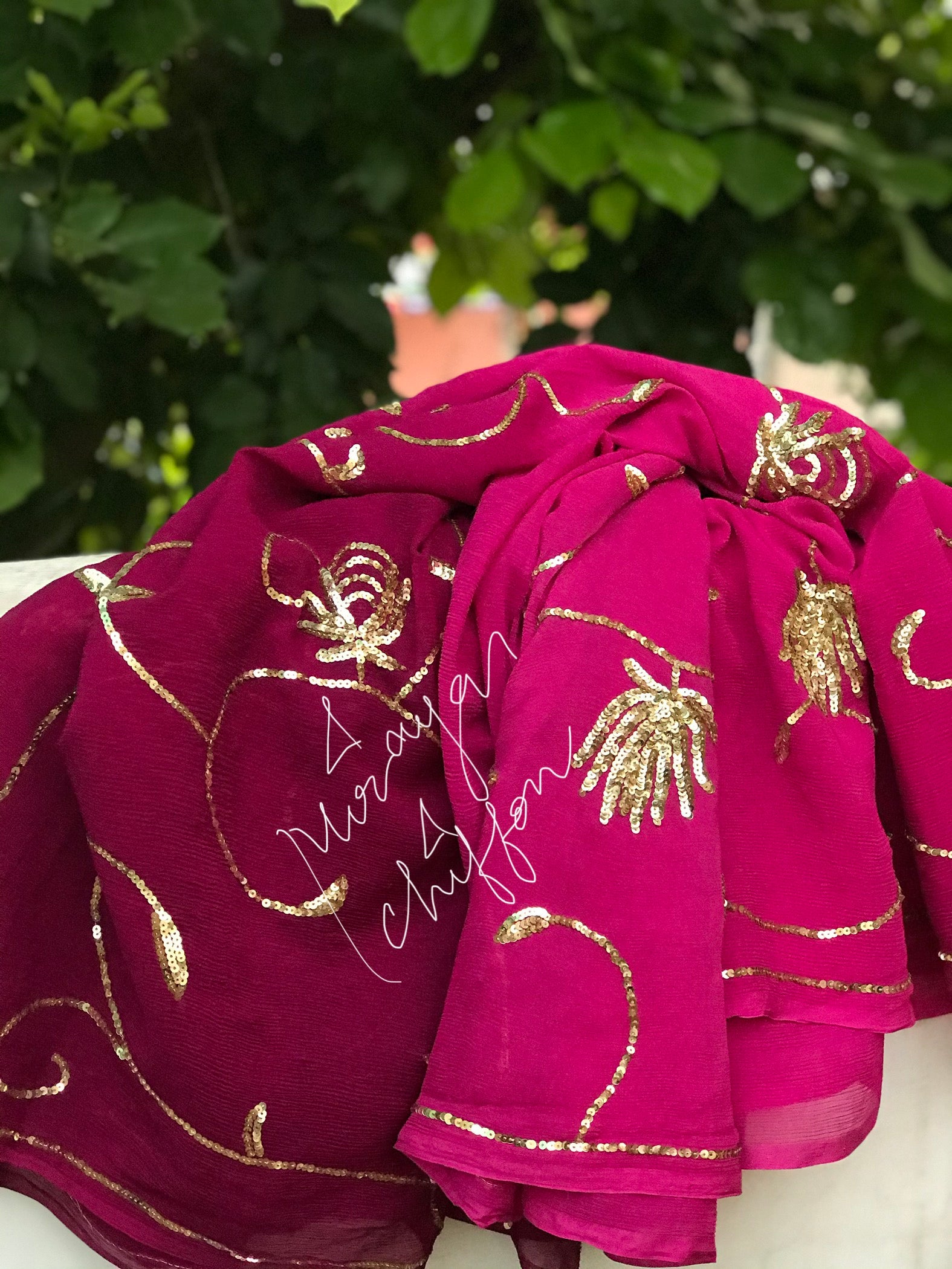 Wine Shade Sequins jaal Miraya Chiffon Sarees