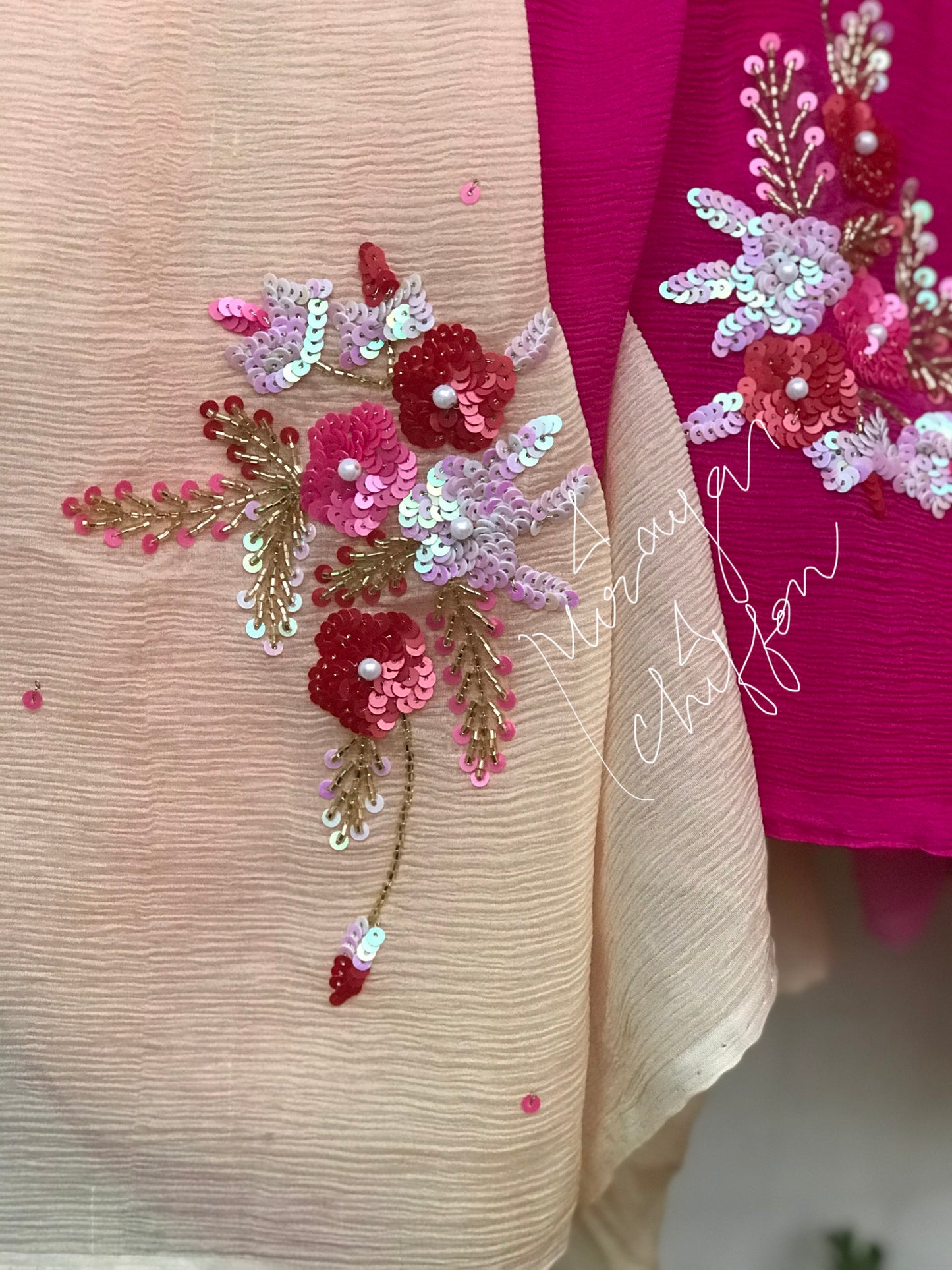 Pink Shaded Sequins Motifs Miraya Chiffon Sarees