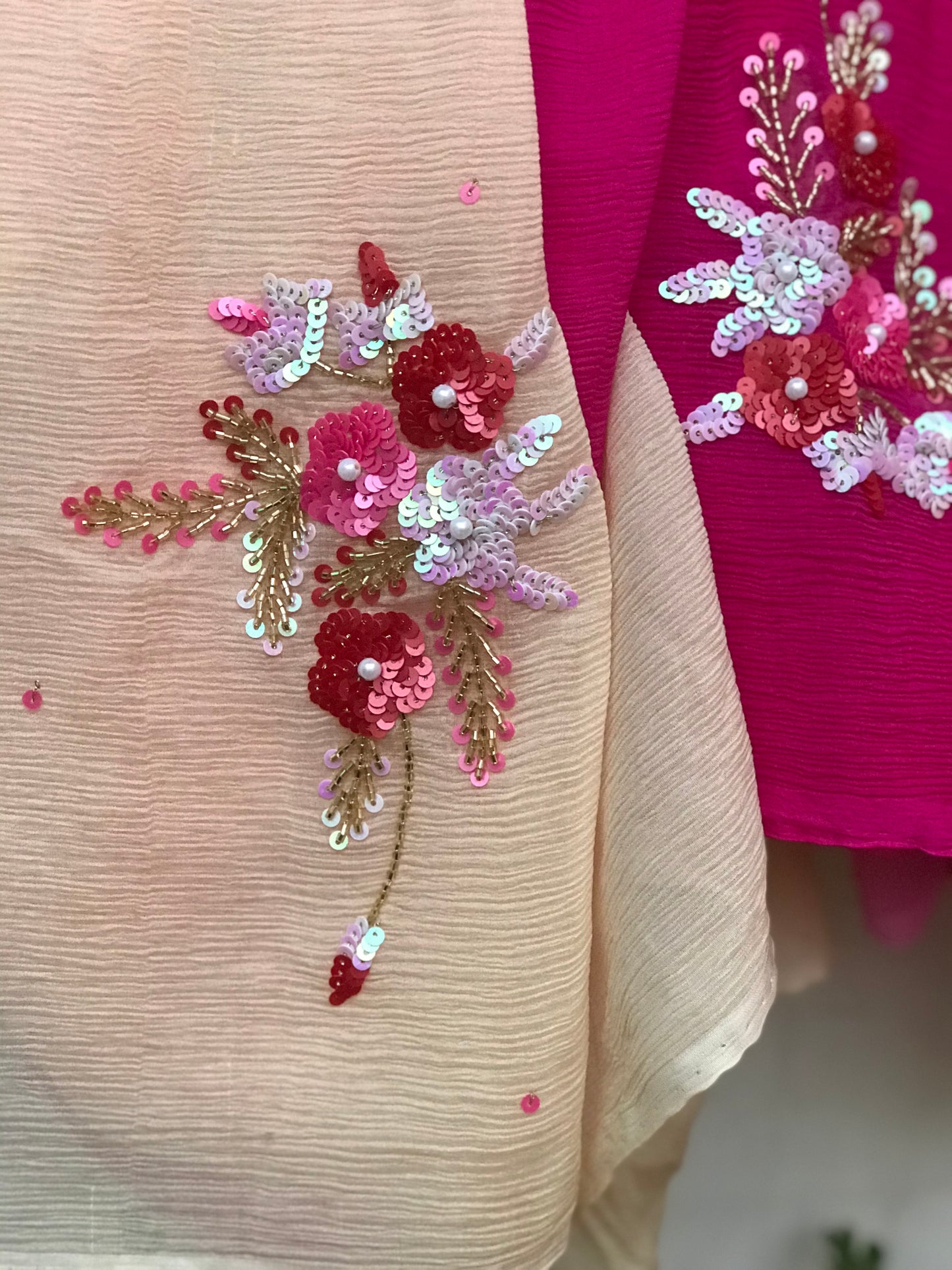 Magenta Shaded Sequins Motifs Miraya Chiffon Sarees