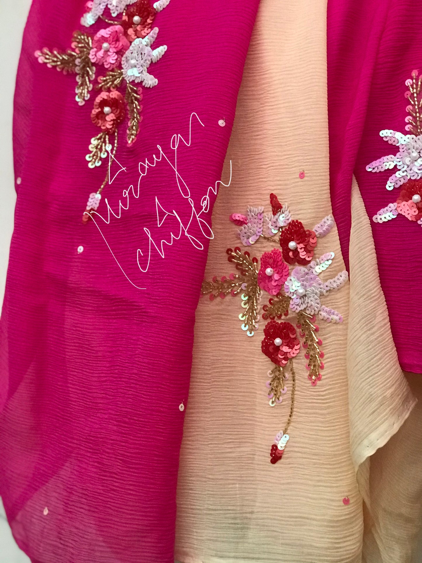 Pink Shaded Sequins Motifs Miraya Chiffon Sarees