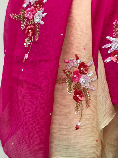 Magenta Shaded Sequins Motifs Miraya Chiffon Sarees