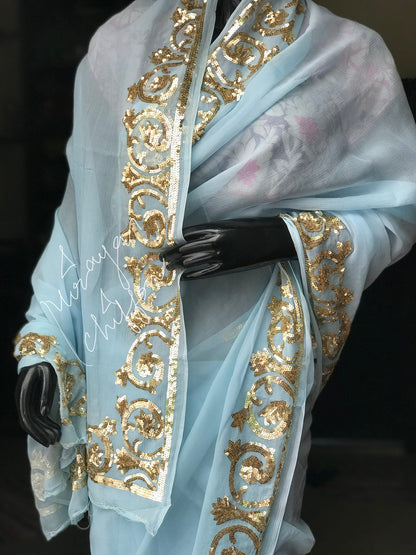 Aqua Sequins Border Miraya Chiffon Sarees