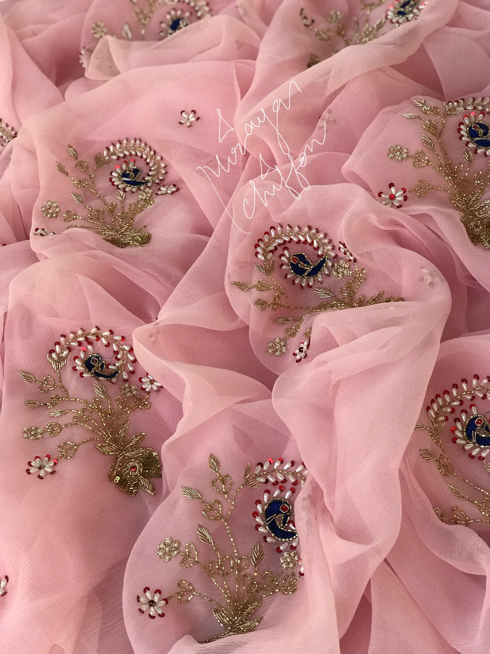 Pink Cutdana Peacock Motifs Miraya Sarees