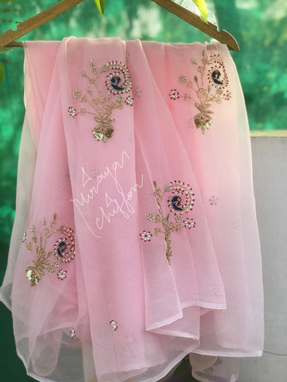 Pink Cutdana Peacock Motifs Miraya Sarees