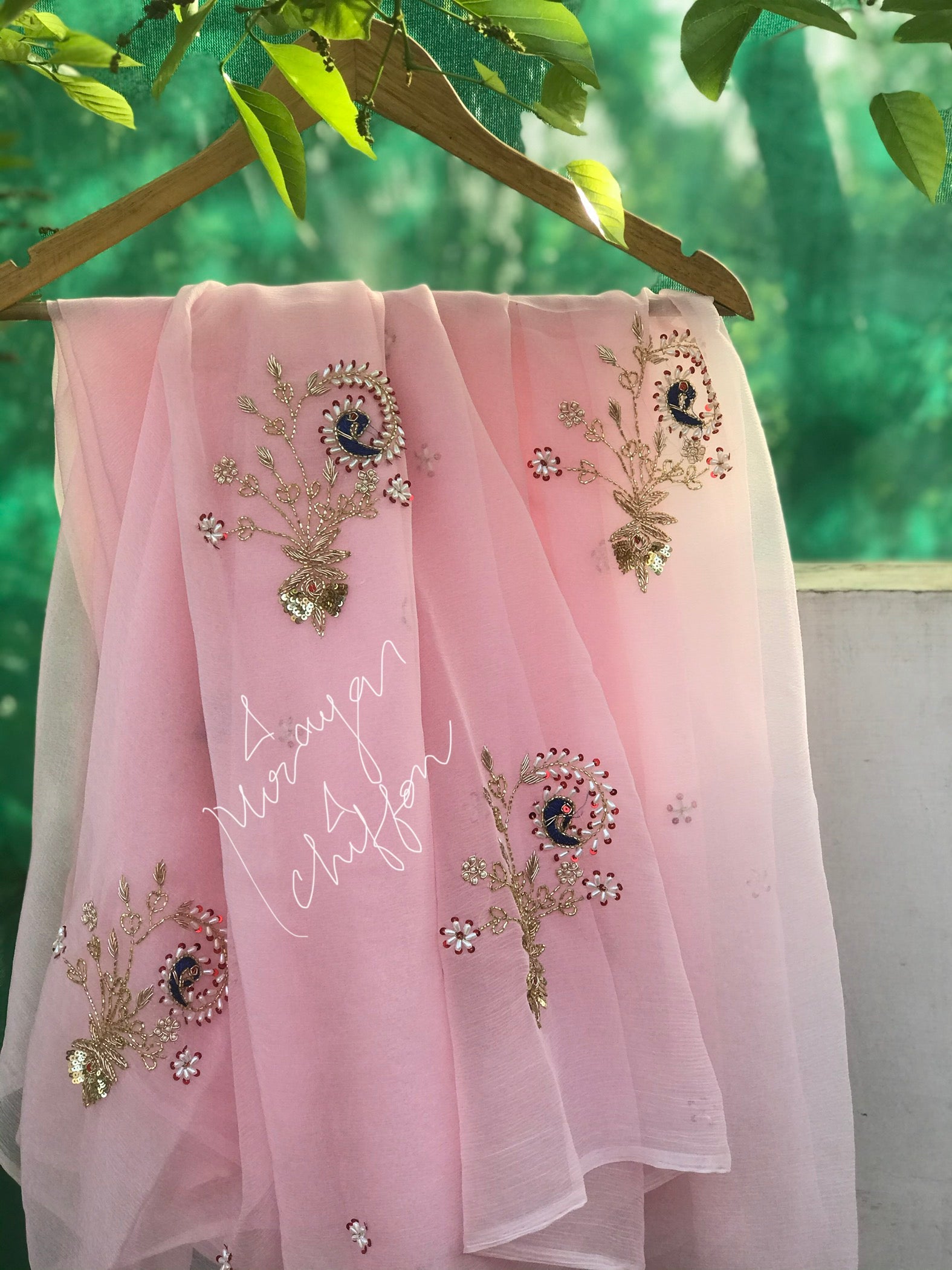 Pink Cutdana Peacock Motifs Miraya Sarees