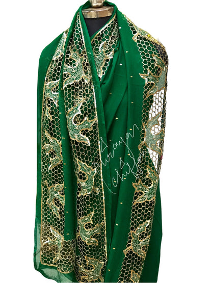 Bottle Green Cutwork Saree Miraya Chiffon Sarees