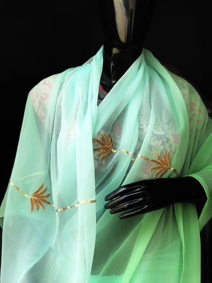 Green Sequins Zardogi Jaal Miraya Chiffon Sarees