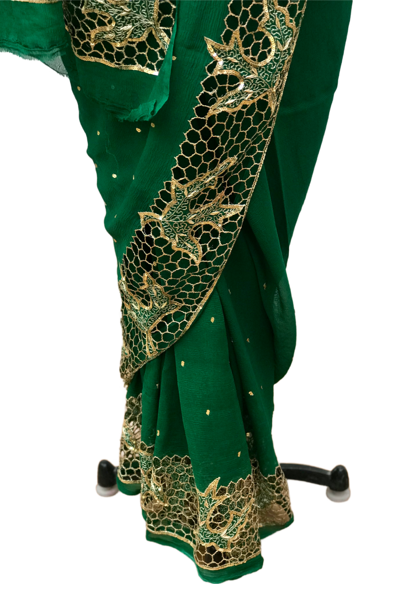 Bottle Green Cutwork Saree Miraya Chiffon Sarees