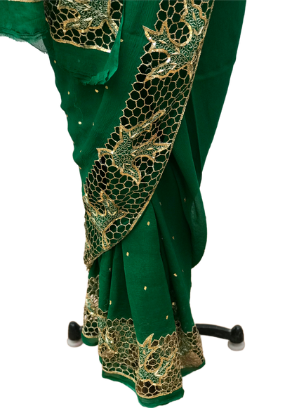 Bottle Green Cutwork Saree Miraya Chiffon Sarees