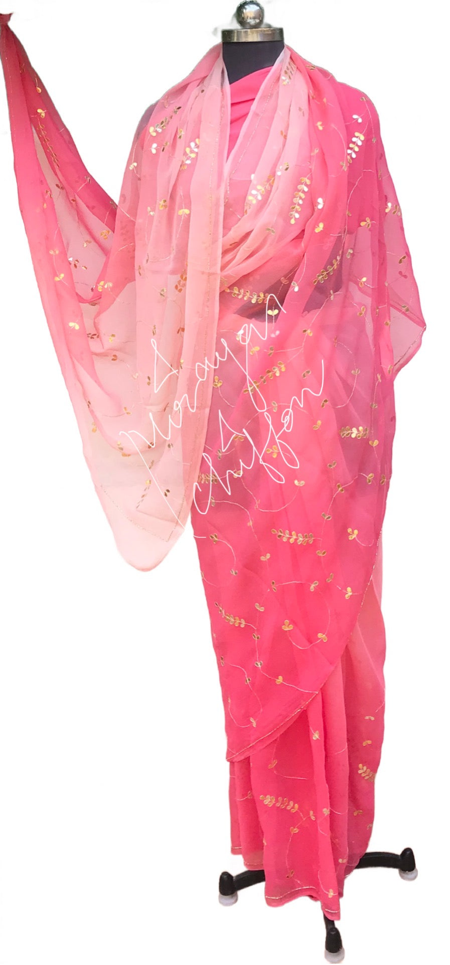 Peach Shaded Gottapati Jaal Miraya Chiffon Sarees