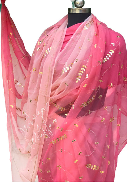 Peach Shaded Gottapati Jaal Miraya Chiffon Sarees