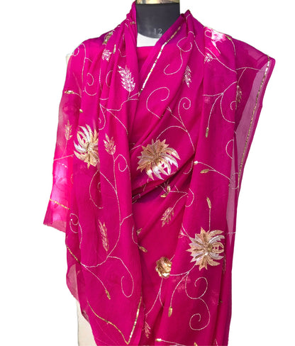 Magenta Aari Zardogi Jaal Miraya Chiffon Sarees