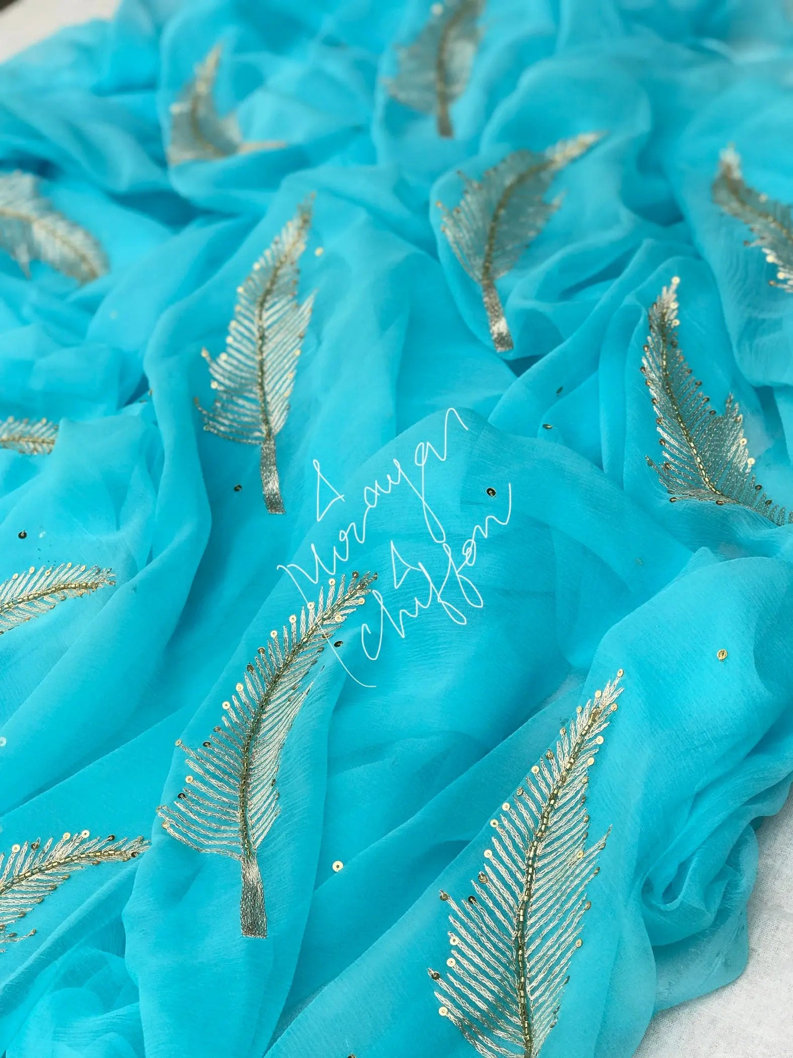 Sky Blue aari sequence motifs Miraya Sarees