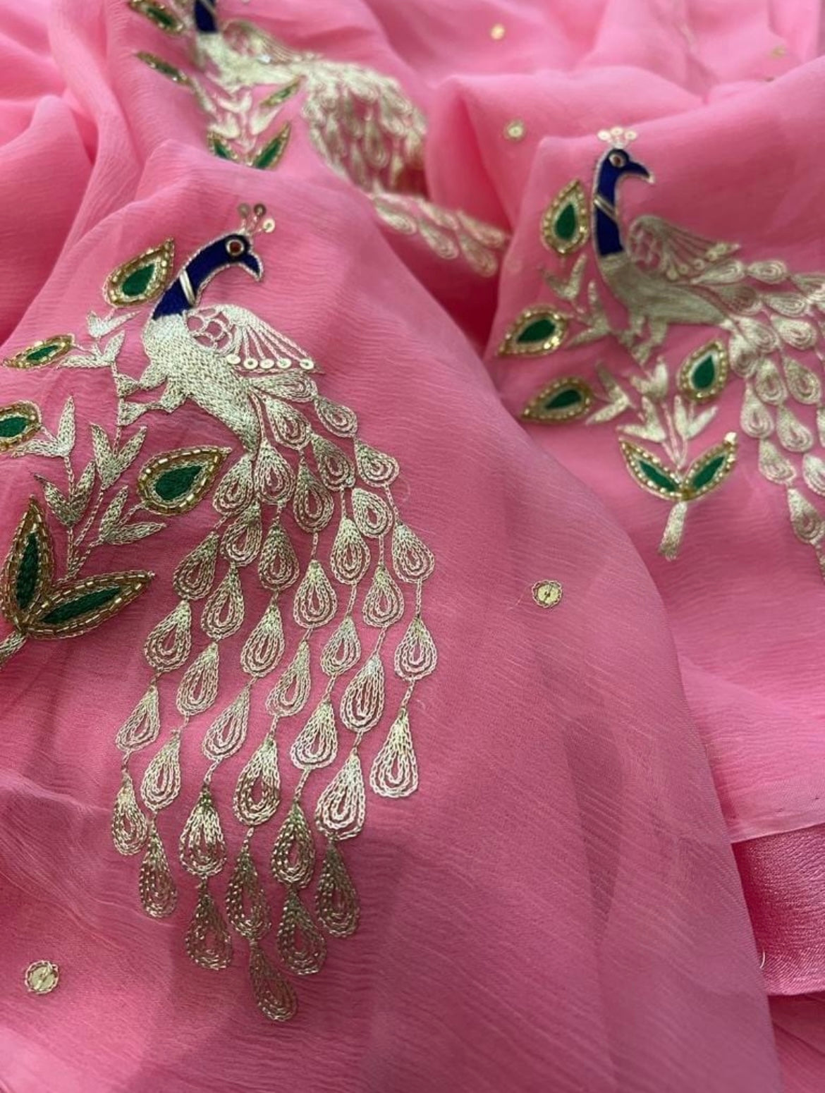 Onion Peacock Motifs Miraya Chiffon Sarees