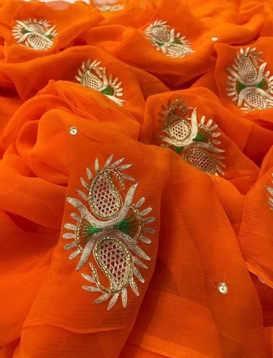 Orange Jaali Motifs Miraya Sarees