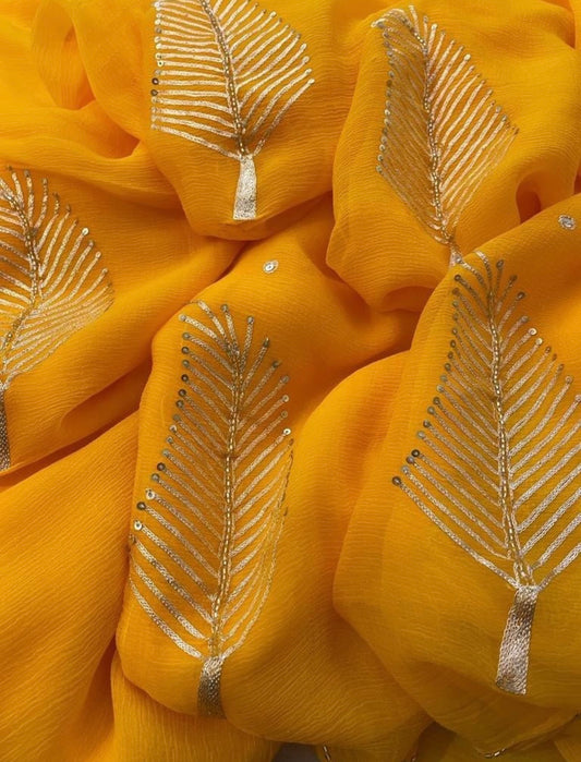 Yellow Zari Motifs Miraya Sarees