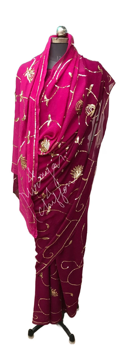 Wine Shade Sequins jaal Miraya Chiffon Sarees