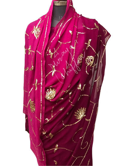 Wine Shade Sequins jaal Miraya Chiffon Sarees