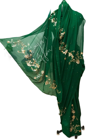 Bottle Green Sequins Jaal Miraya Chiffon Sarees