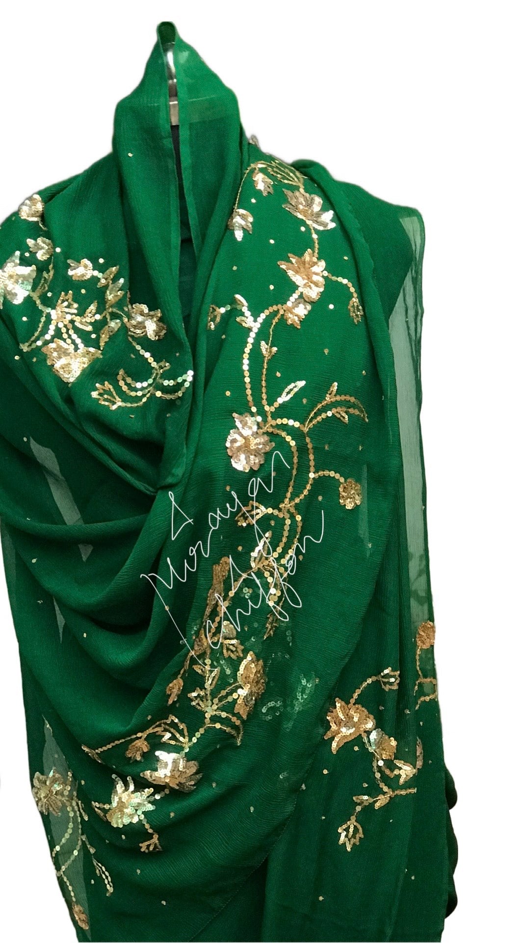 Bottle Green Sequins Jaal Miraya Chiffon Sarees