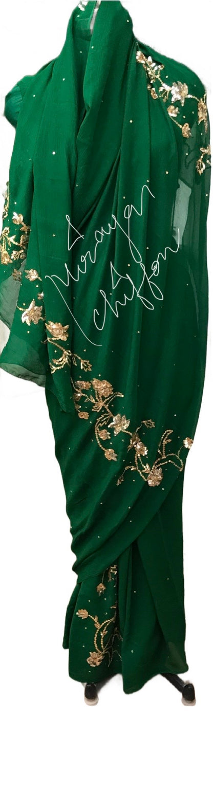 Bottle Green Sequins Jaal Miraya Chiffon Sarees