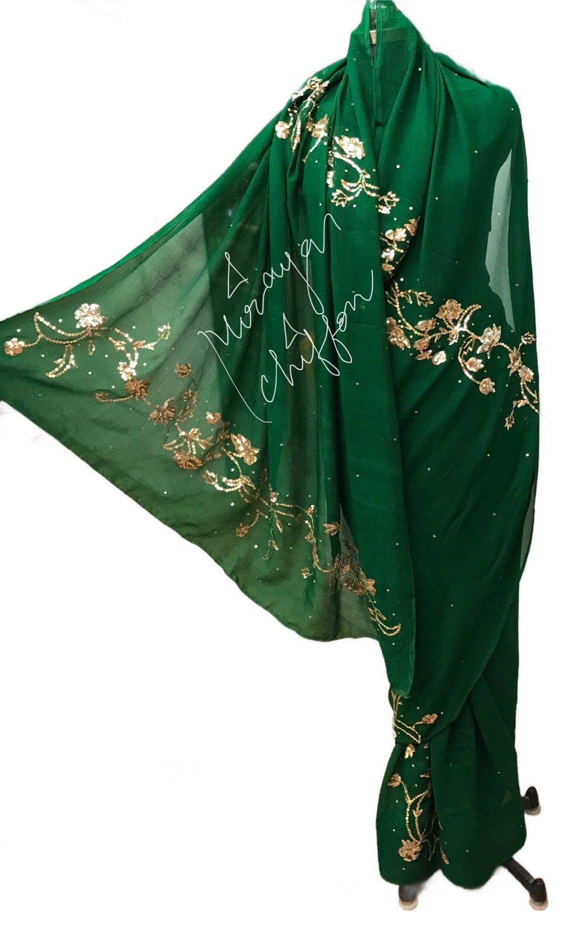 Bottle Green Sequins Jaal Miraya Chiffon Sarees