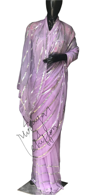 Lavender Sequins Line Miraya Chiffon Sarees