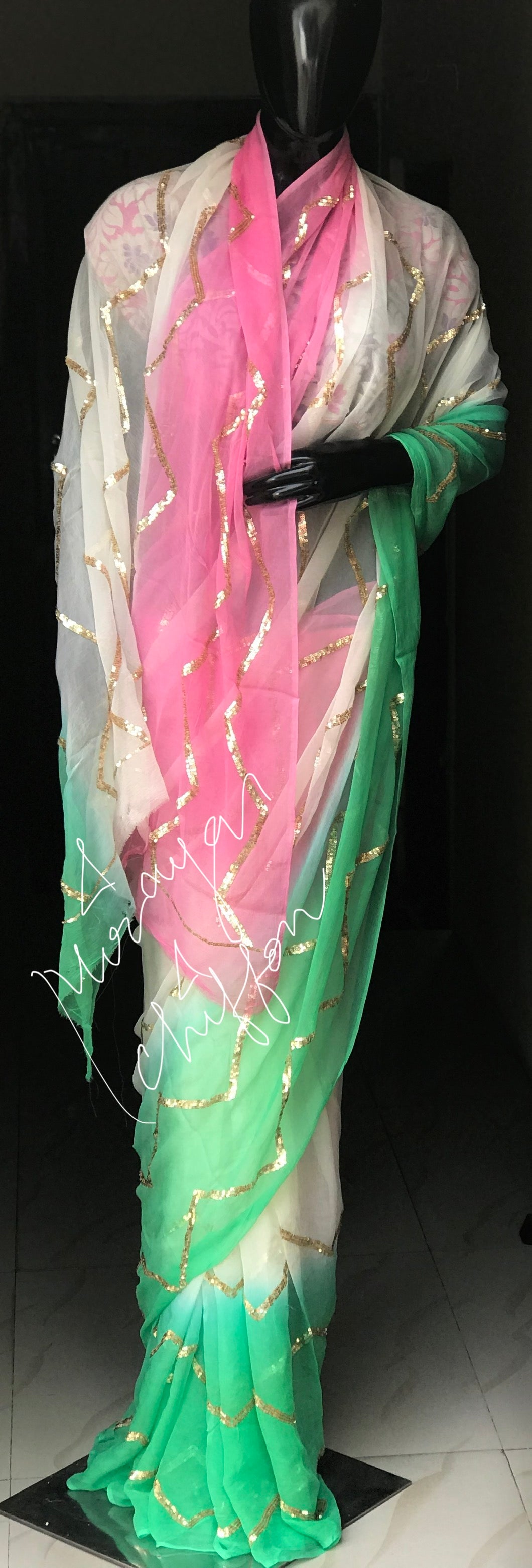 Pink Shaded Sequins Jaal Miraya Chiffon Sarees