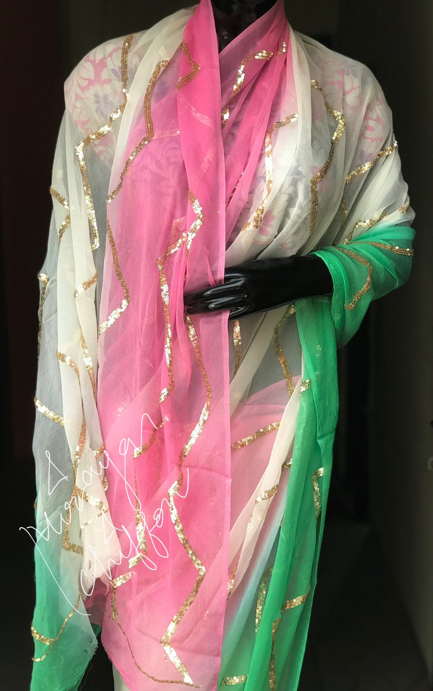 Pink Shaded Sequins Jaal Miraya Chiffon Sarees