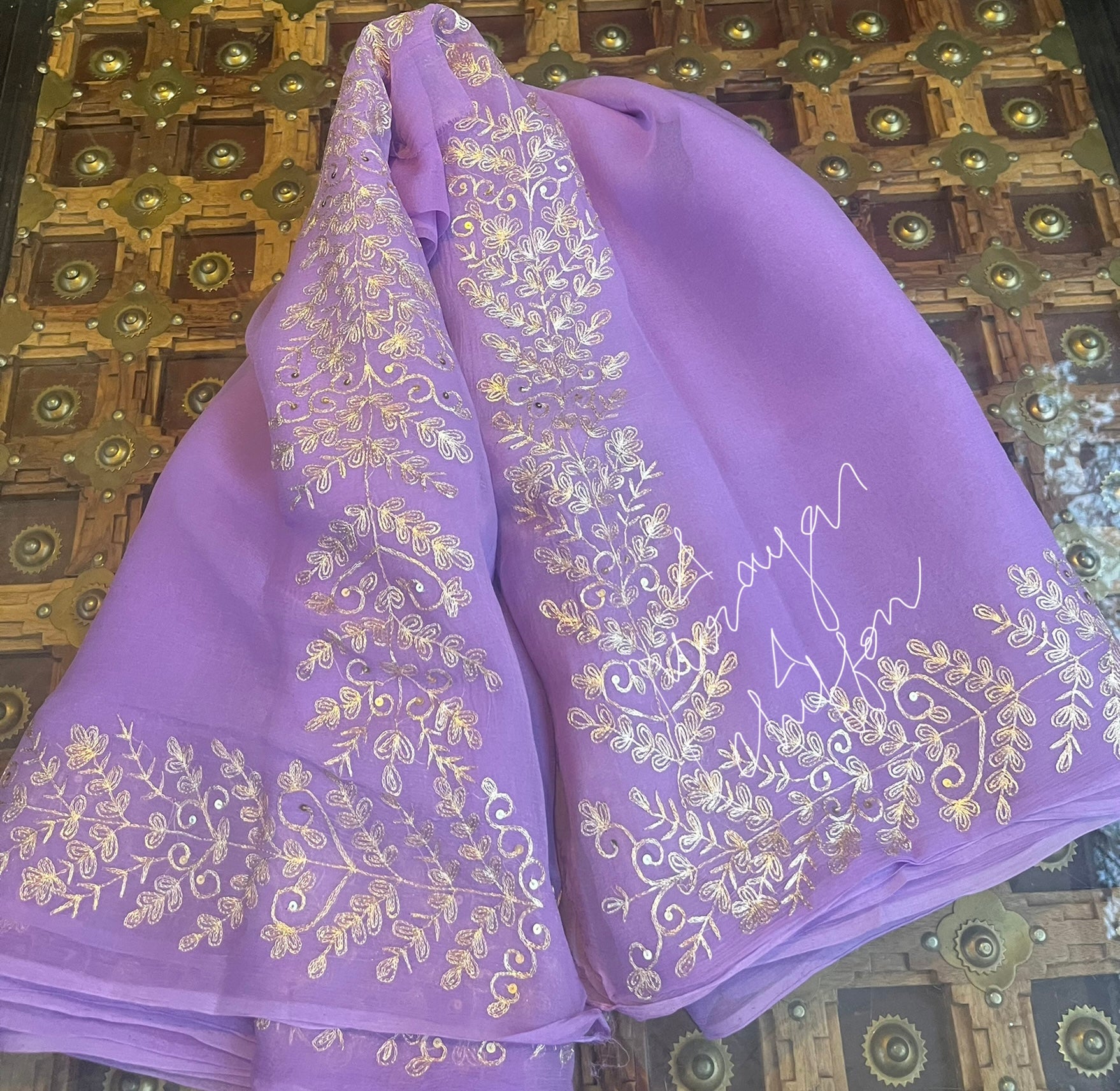 Lavender Aari Sequins Border Miraya Chiffon Sarees