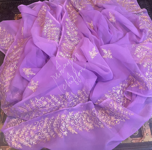 Lavender Aari Sequins Border Miraya Chiffon Sarees