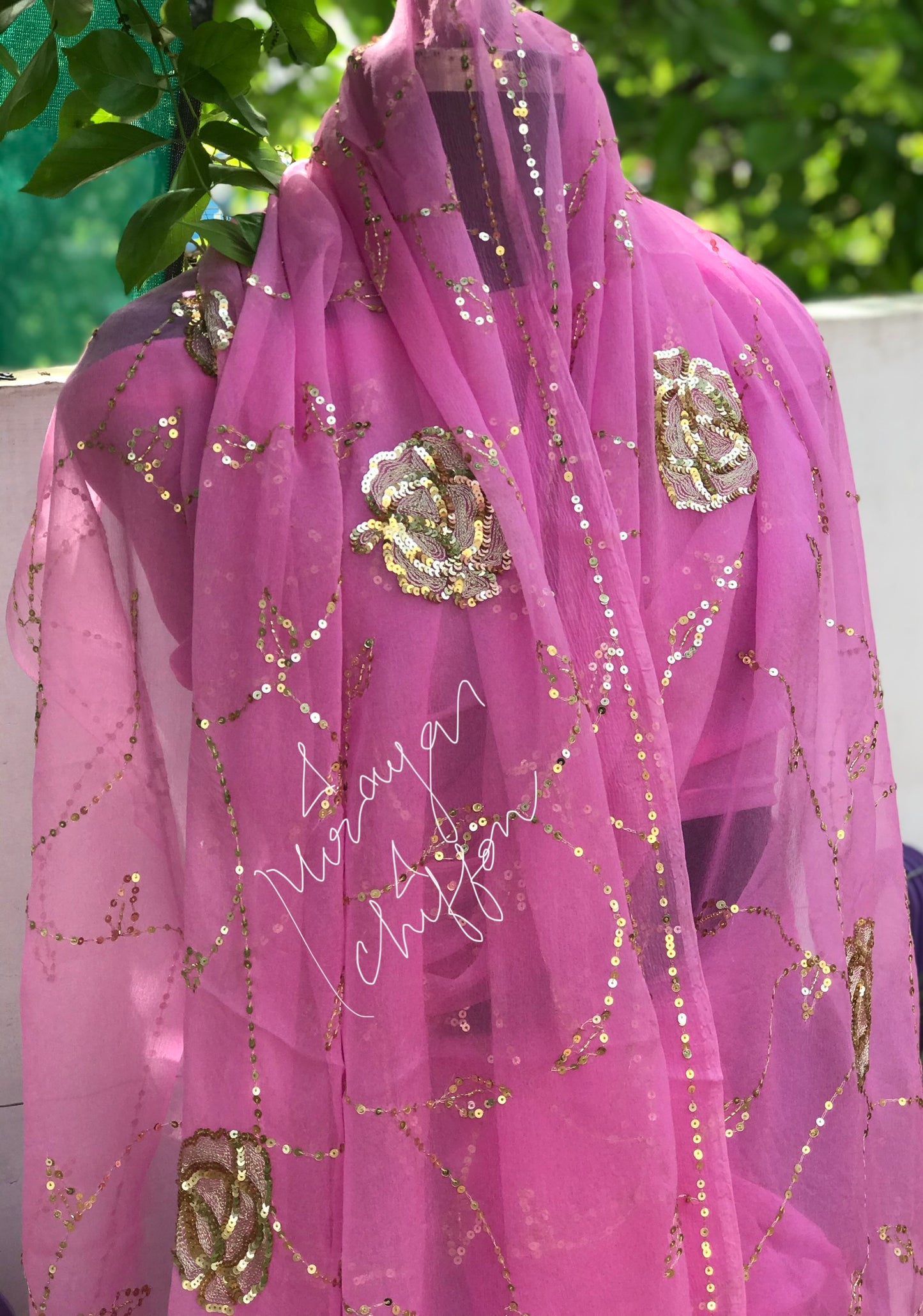 Pink Aari Sequins jaal Miraya Chiffon Sarees