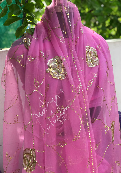 Pink Aari Sequins jaal Miraya Chiffon Sarees