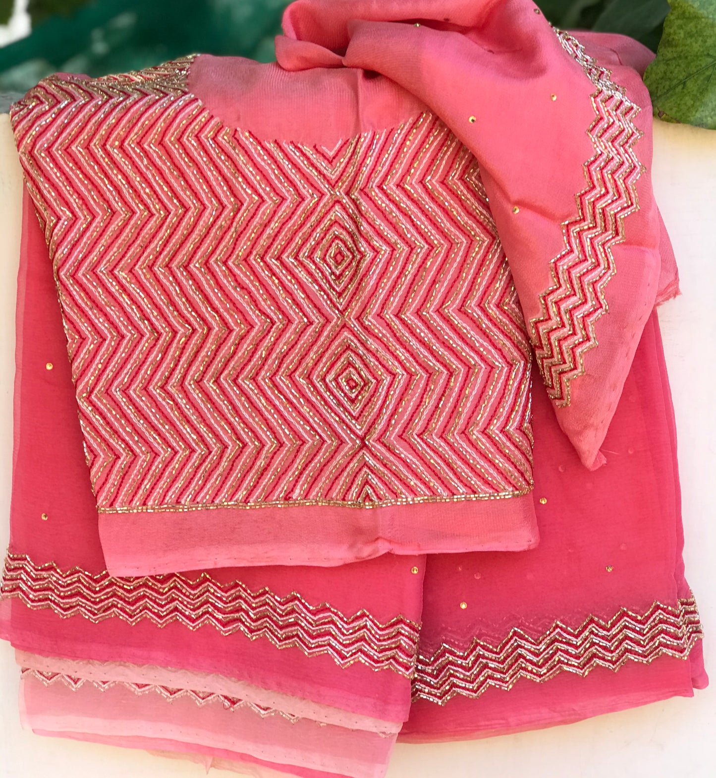 Peach Cutdana Thread Border Miraya Chiffon Sarees