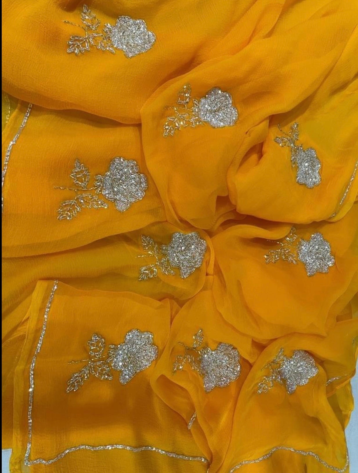 Yellow Cutdana Rose Motifs Miraya Sarees