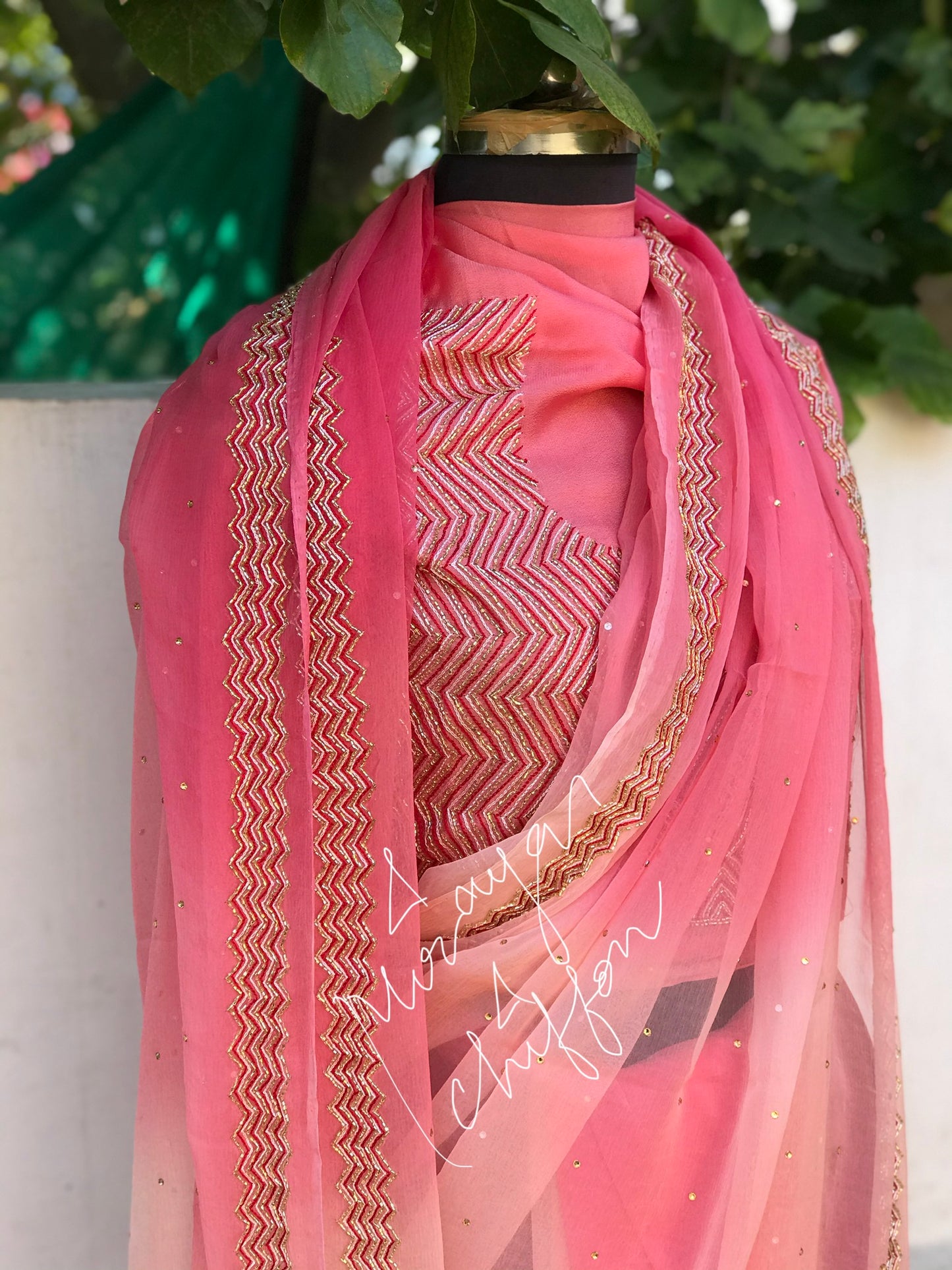 Peach Cutdana Thread Border Miraya Chiffon Sarees