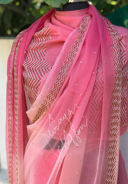 Peach Cutdana Thread Border Miraya Chiffon Sarees