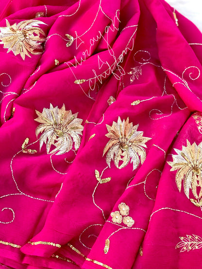 Magenta Aari Zardogi Jaal Miraya Chiffon Sarees