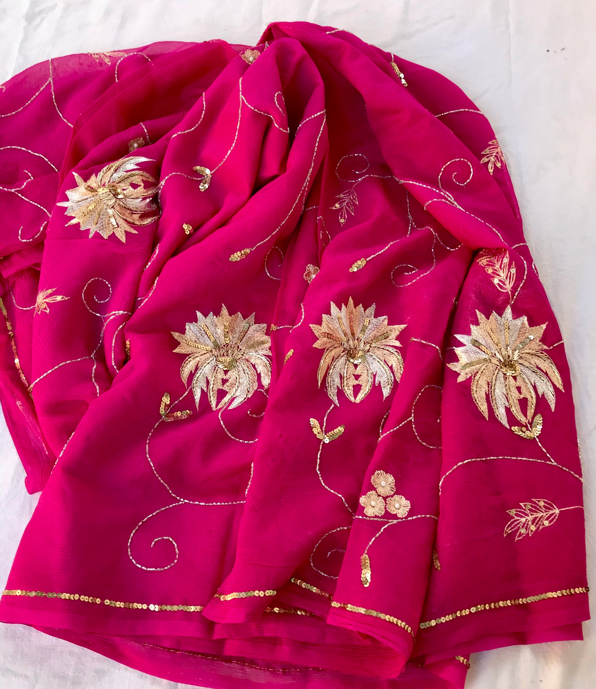 Magenta Aari Zardogi Jaal Miraya Chiffon Sarees