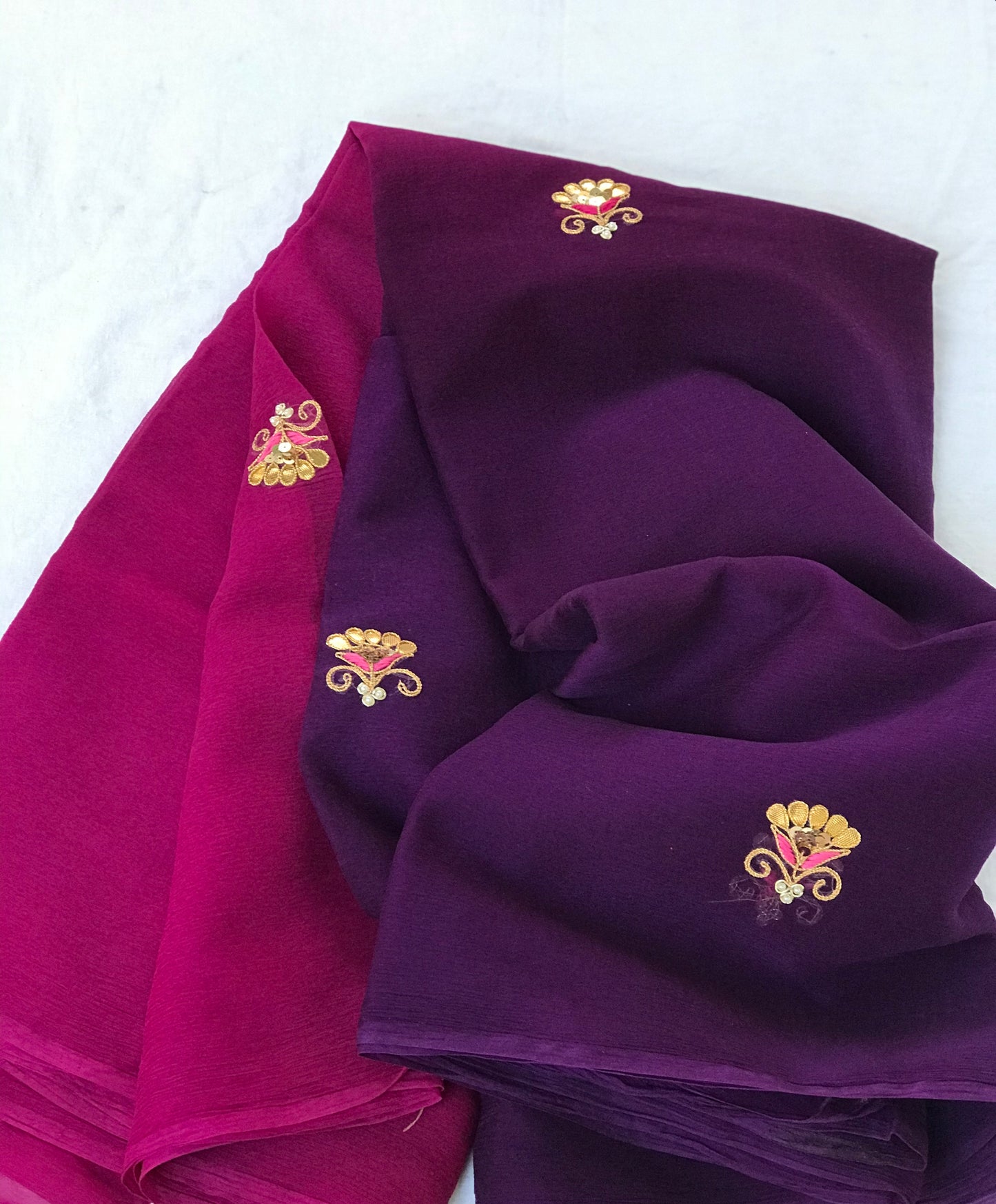 Magenta Shaded Gottapati Motifs Miraya Chiffon Sarees