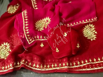 Red Shaded Danka Kerry Border Miraya Chiffon Sarees