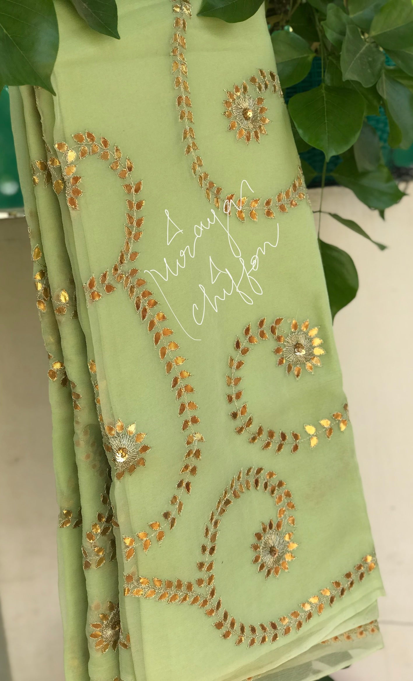 Olive Green Gottapati Jaal Miraya Chiffon Sarees