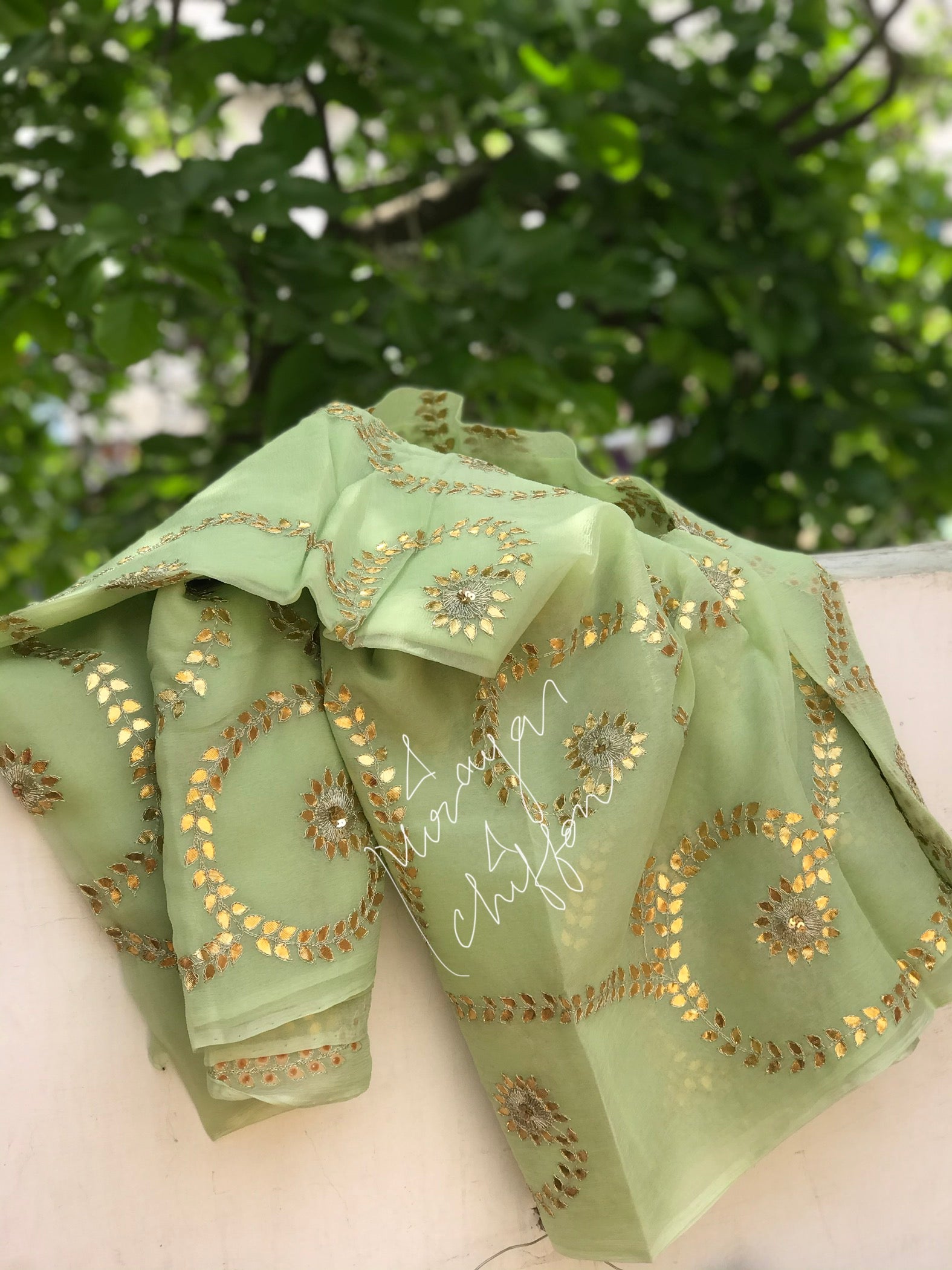 Olive Green Gottapati Jaal Miraya Chiffon Sarees