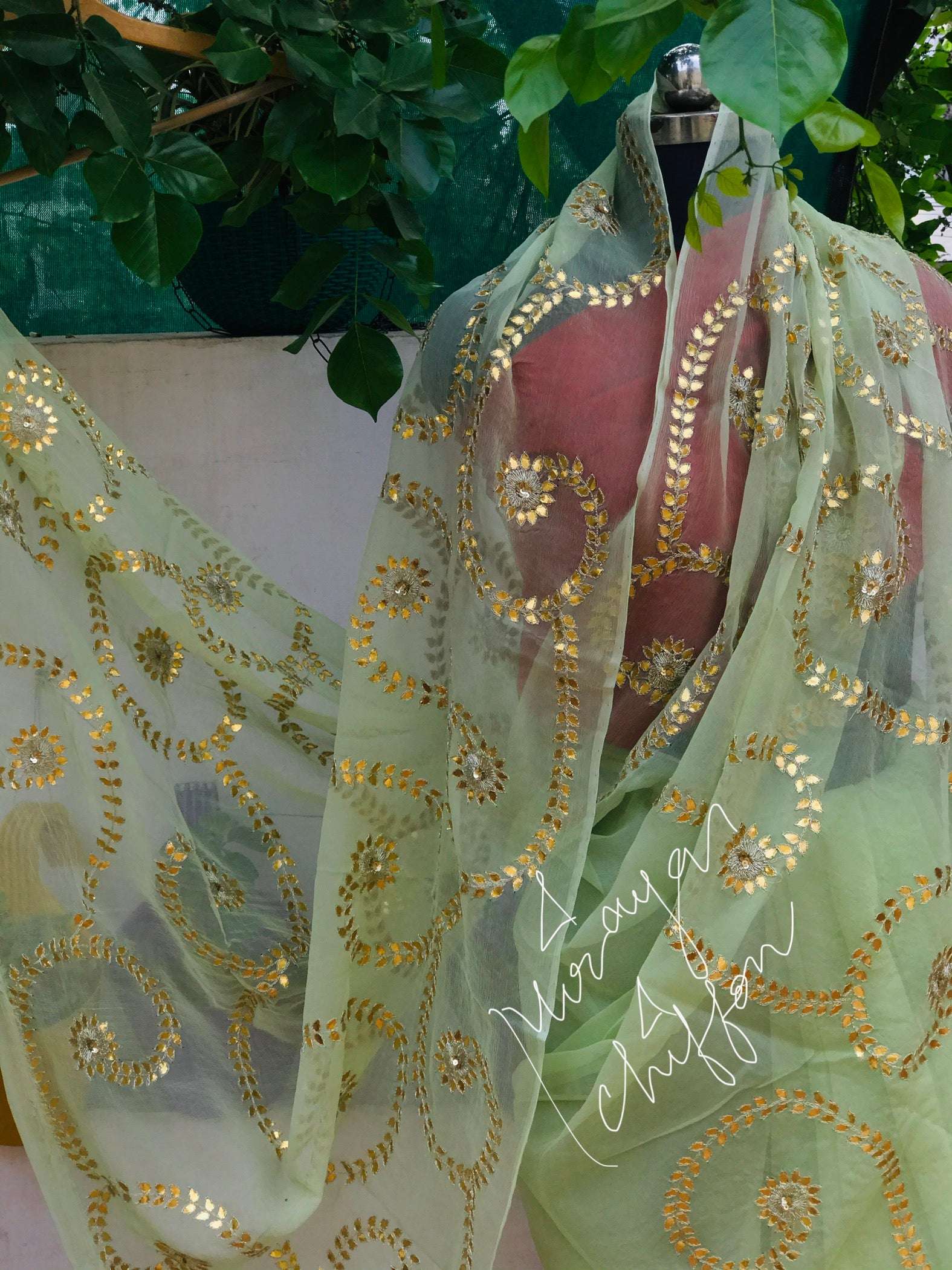 Olive Green Gottapati Jaal Miraya Chiffon Sarees